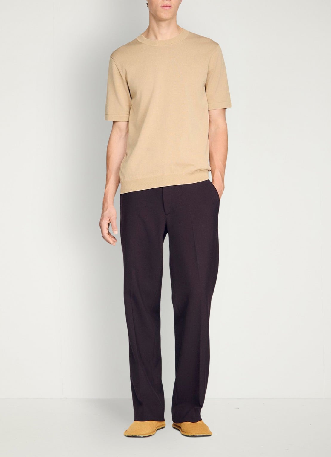 Sandro Fijngebreid T-shirt in zijdeblend - voorkant 5 beige