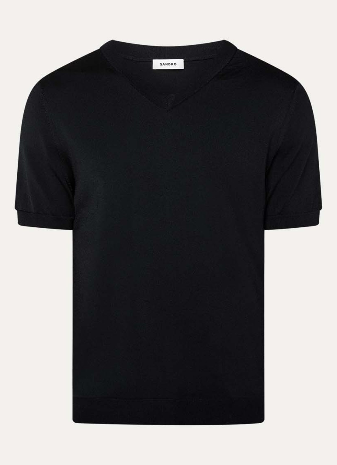 Sandro Fijngebreid T-shirt met V-hals - voorkant 3 zwart