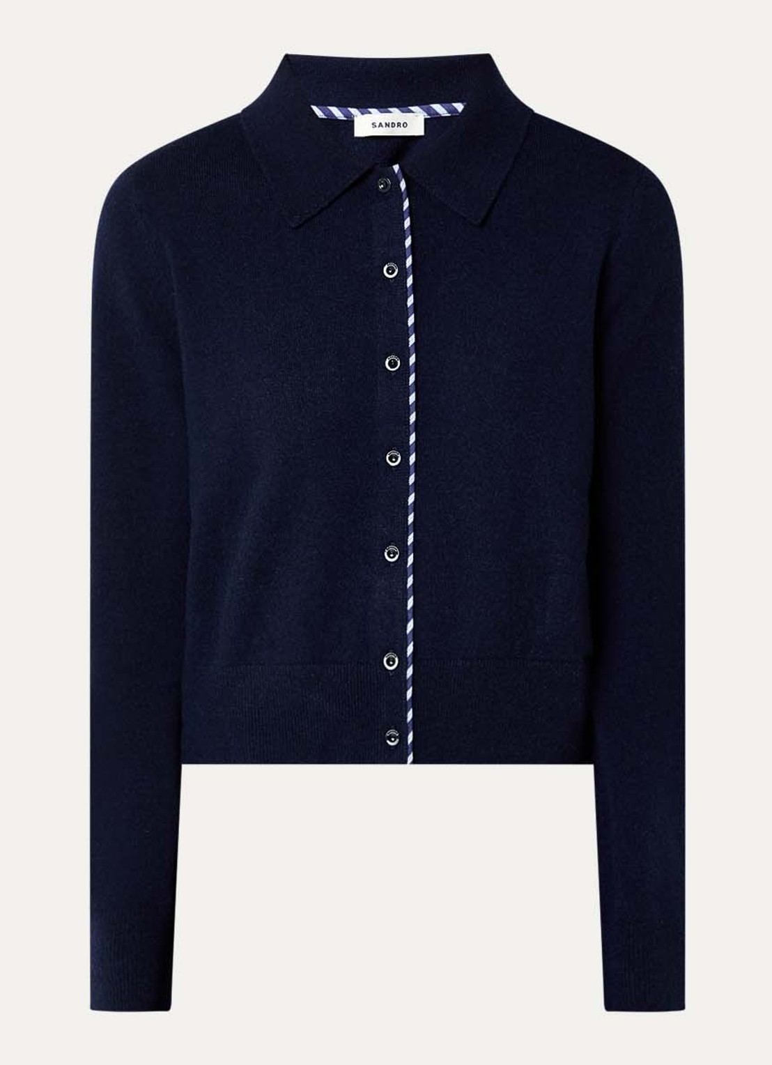 Sandro Fijngebreid vest in kasjmier wolblend - voorkant 3 donkerblauw