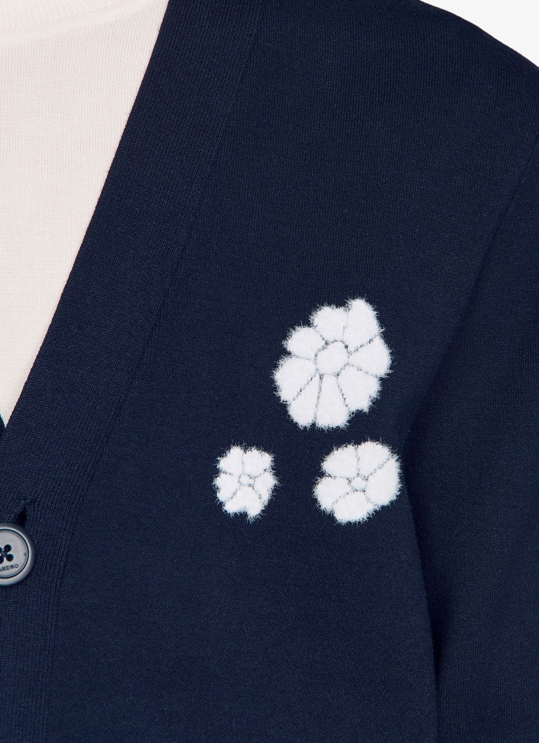Sandro Fijngebreid vest met bloemdetail - detail 5 donkerblauw