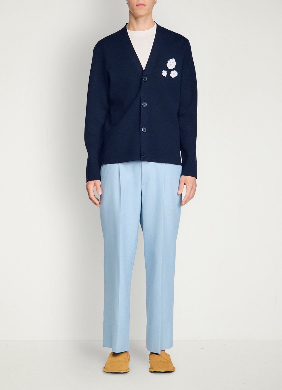 Sandro Fijngebreid vest met bloemdetail - detail 6 donkerblauw