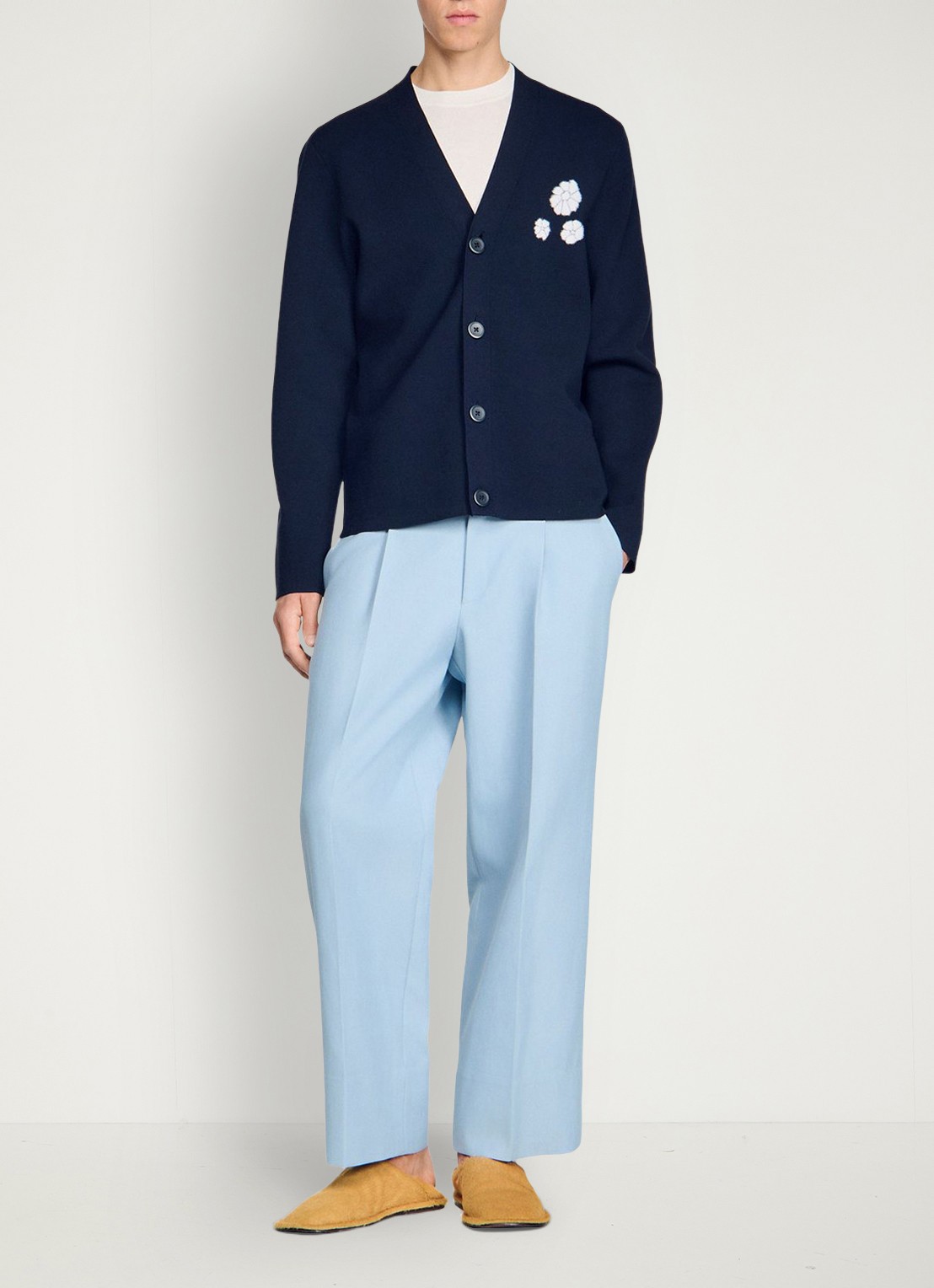 Sandro Fijngebreid vest met bloemdetail - voorkant donkerblauw