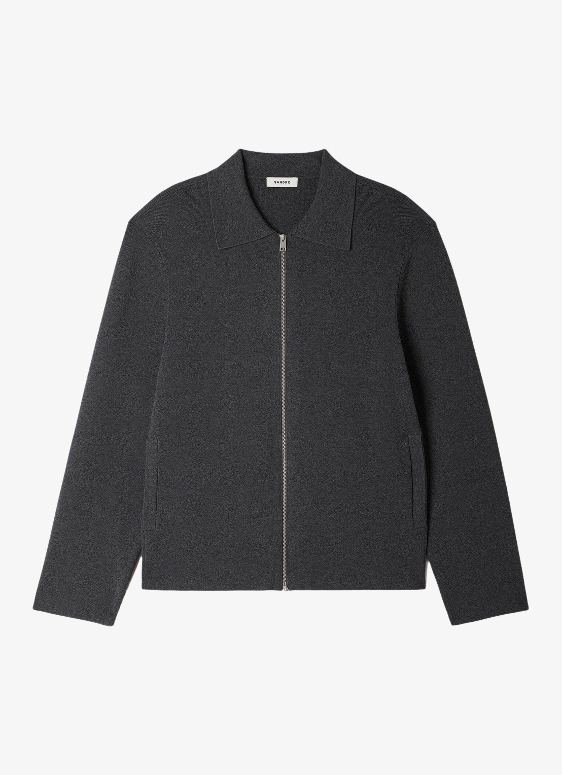 Sandro Fijngebreid vest met kraag en steekzakken - voorkant grey / grijs
