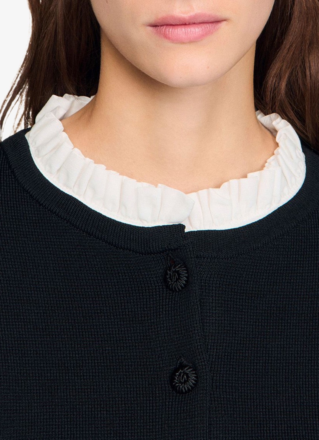 Sandro Fijngebreid vest met peplum en geborduurde knopen - detail 5 zwart