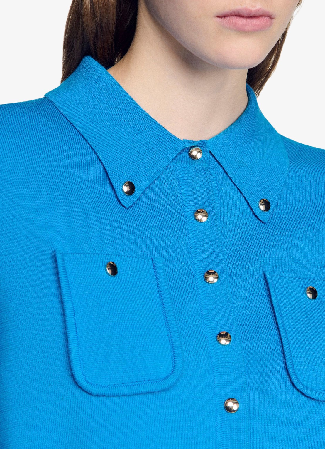 Sandro Fijngebreid vest met sierknopen - detail 5 blue / blauw