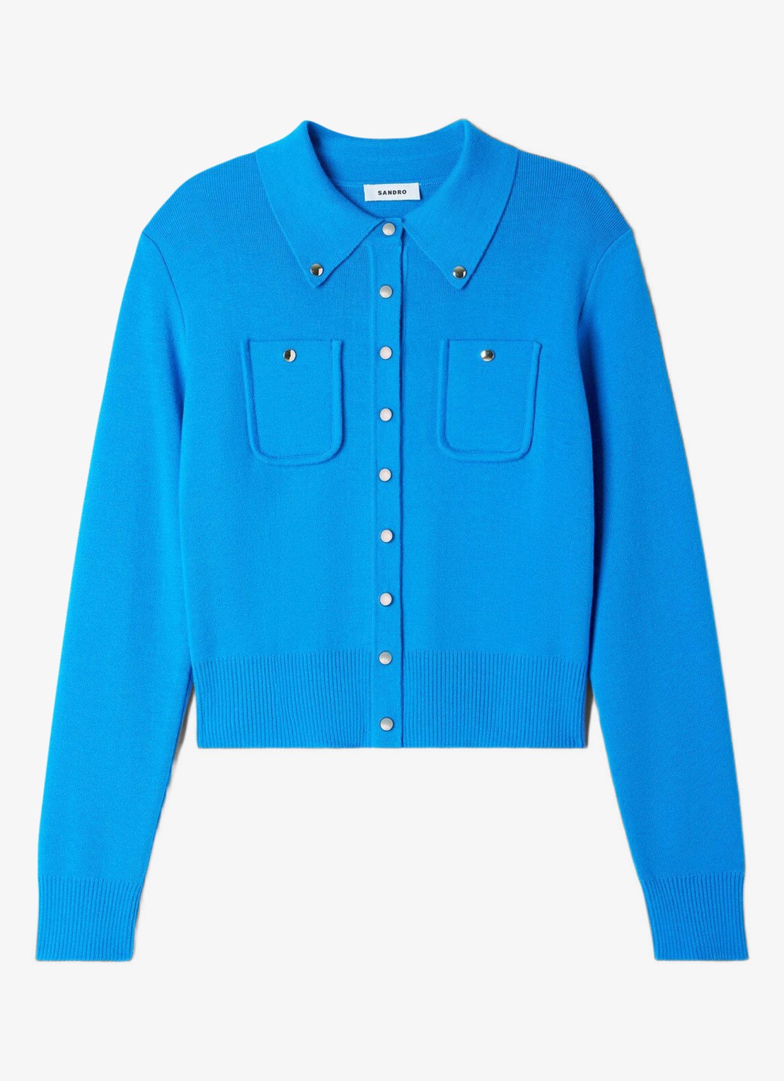 Sandro Fijngebreid vest met sierknopen - voorkant blue / blauw
