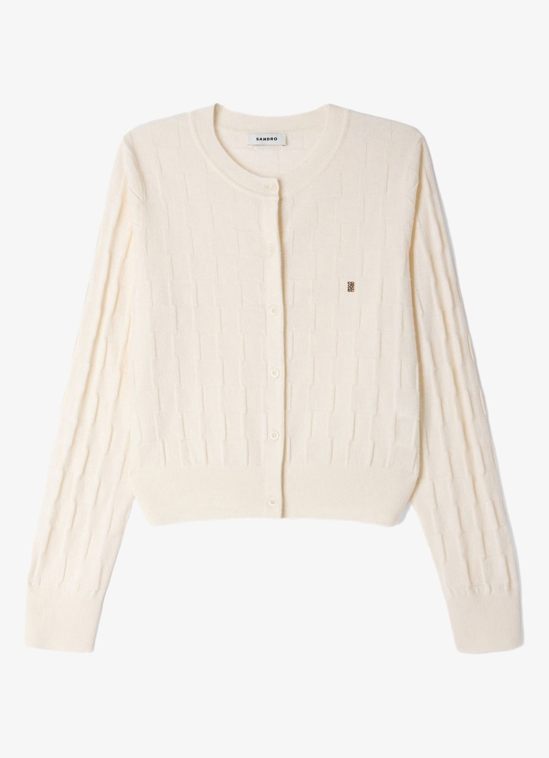 Sandro Fijngebreid vest van wol met logoborduring - voorkant 5 beige