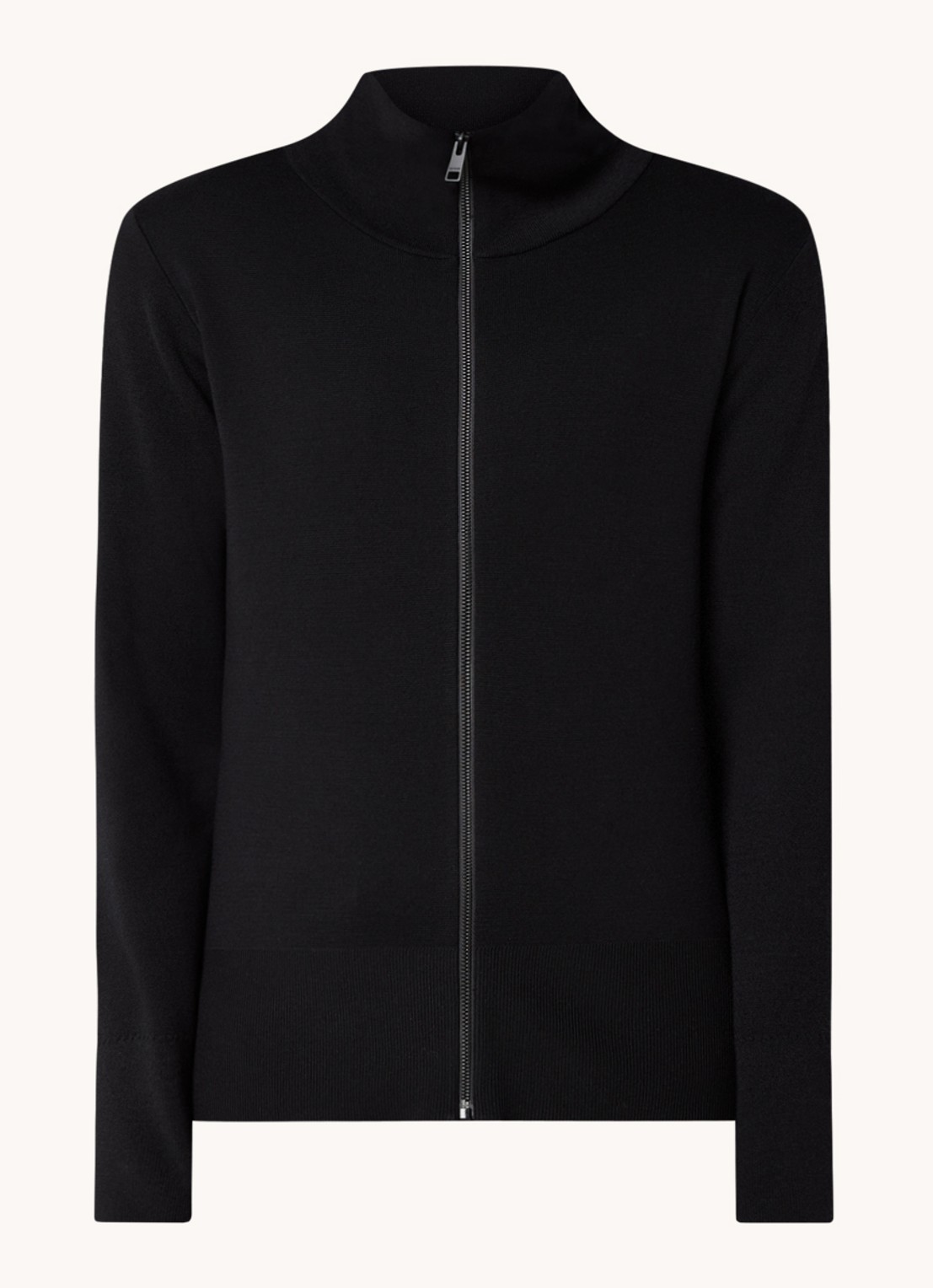 Sandro Fijngebreid vest van wol met opstaande kraag - voorkant 2 black / zwart