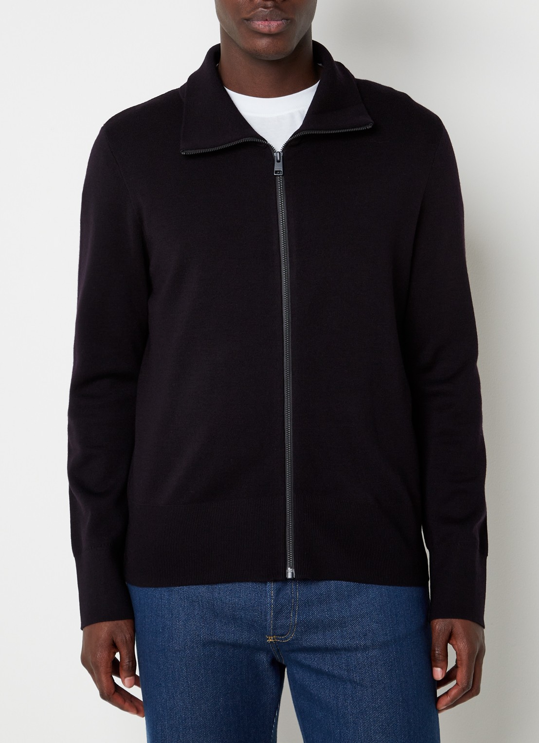 Sandro Fijngebreid vest van wol met opstaande kraag - detail 4 navy blue / blauw