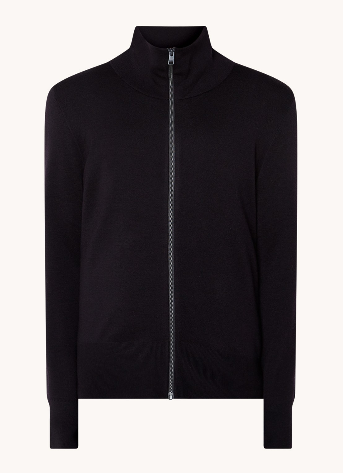Sandro Fijngebreid vest van wol met opstaande kraag - voorkant navy blue / blauw