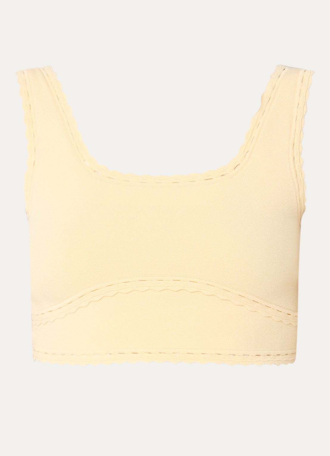 Sandro Fijngebreide crop top met broderie detail - voorkant 3 geel