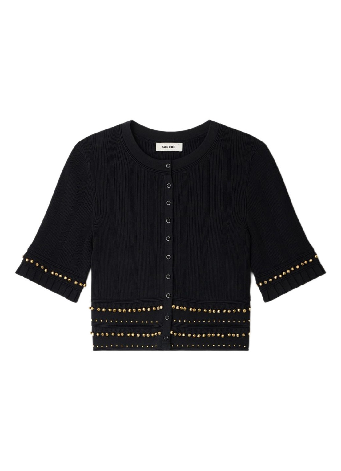 Sandro Fijngebreide crop top met kralendecoratie - voorkant 4 zwart