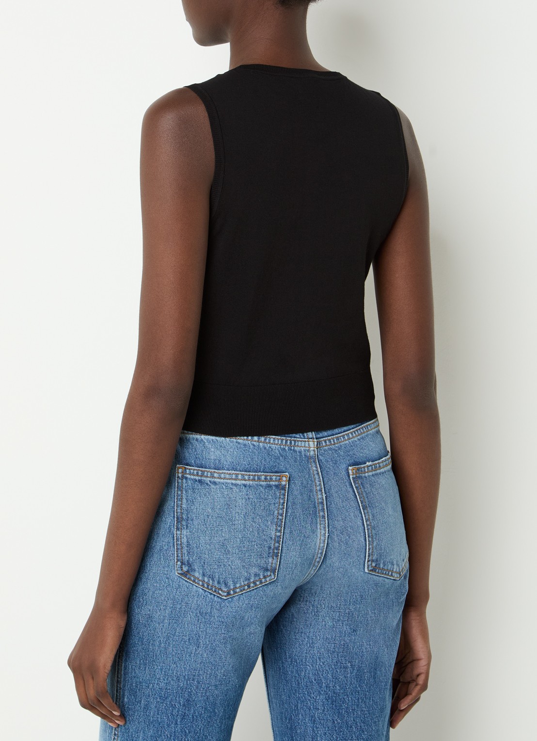 Sandro Fijngebreide crop top met logo - achterkant 3 zwart