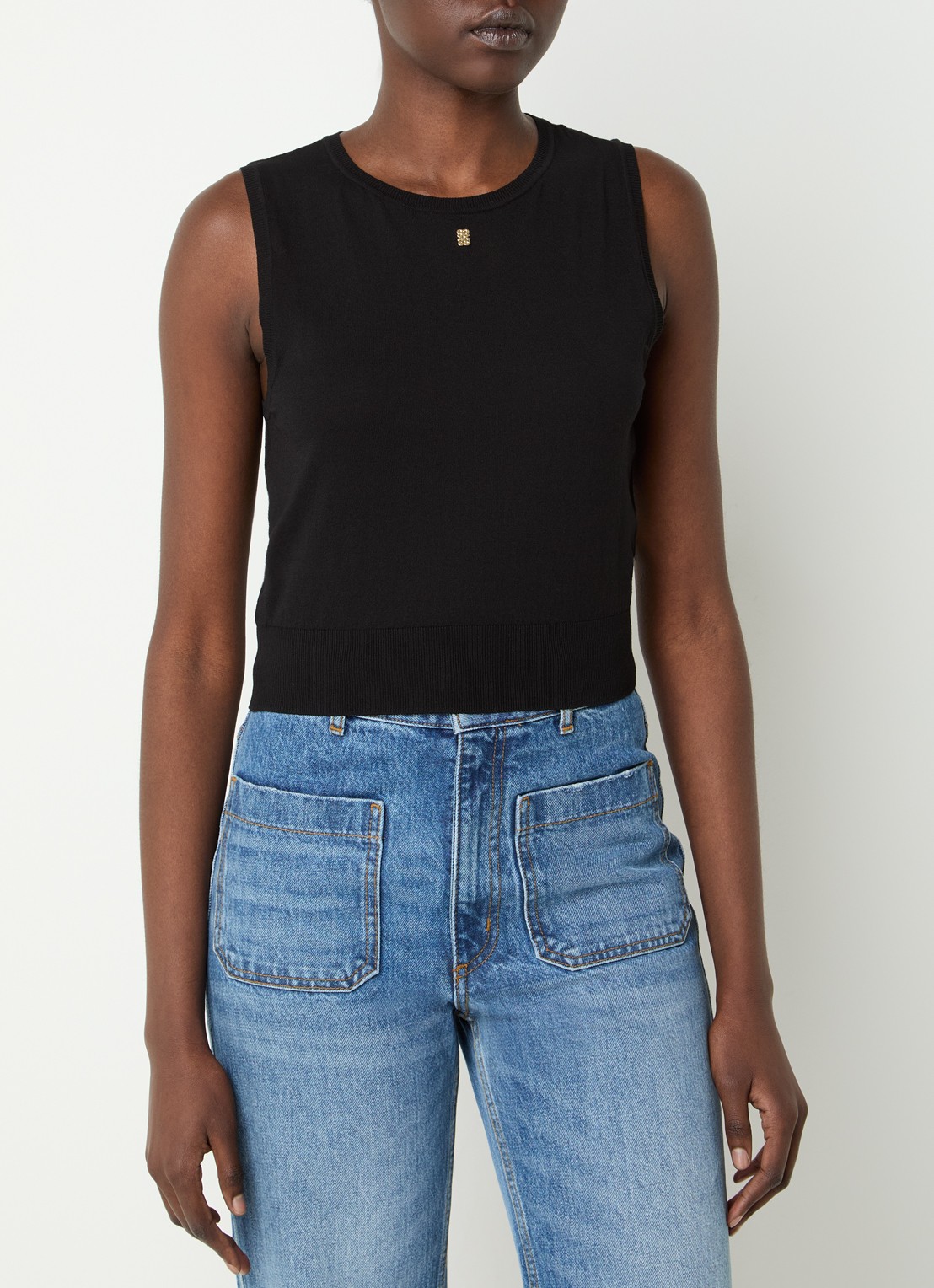 Sandro Fijngebreide crop top met logo - detail 4 zwart