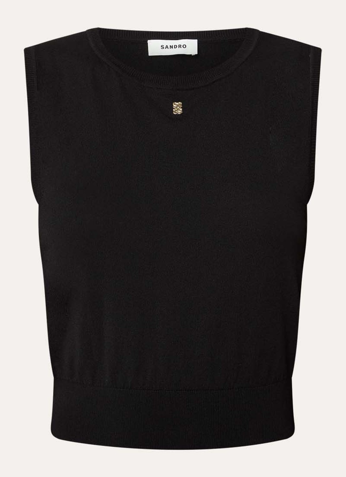 Sandro Fijngebreide crop top met logo - voorkant zwart