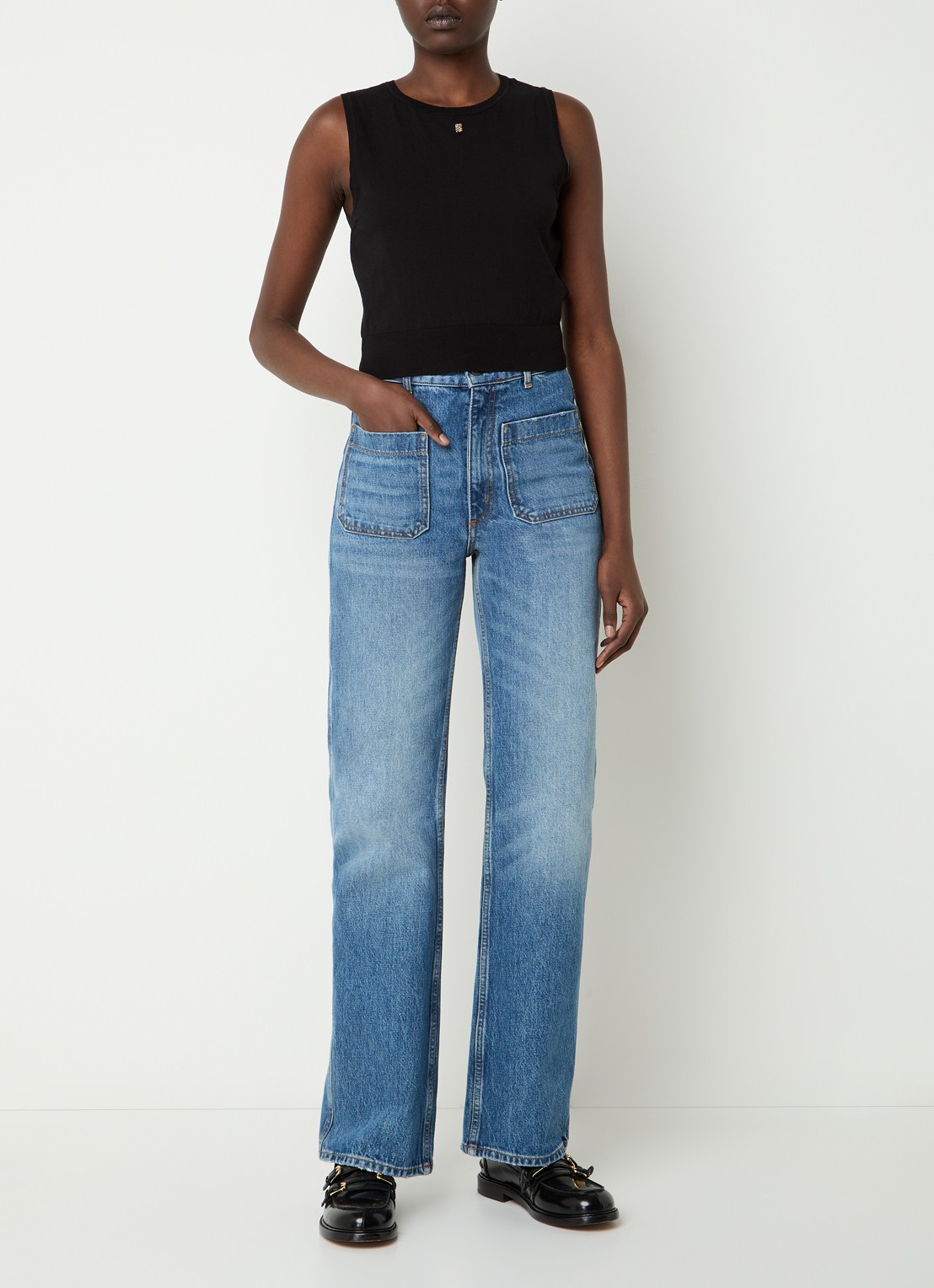 Sandro Fijngebreide crop top met logo - voorkant 2 zwart