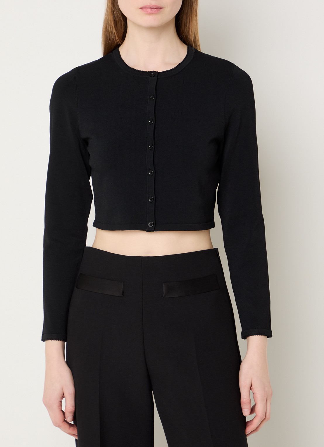 Sandro Fijngebreide crop top met ronde hals - detail 4 zwart