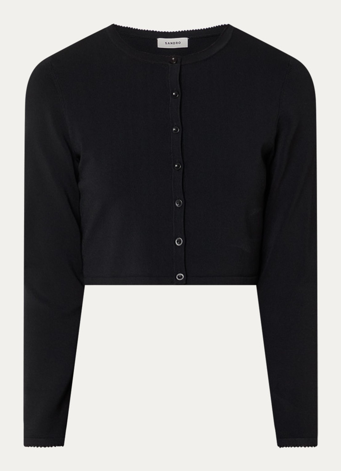 Sandro Fijngebreide crop top met ronde hals - voorkant zwart