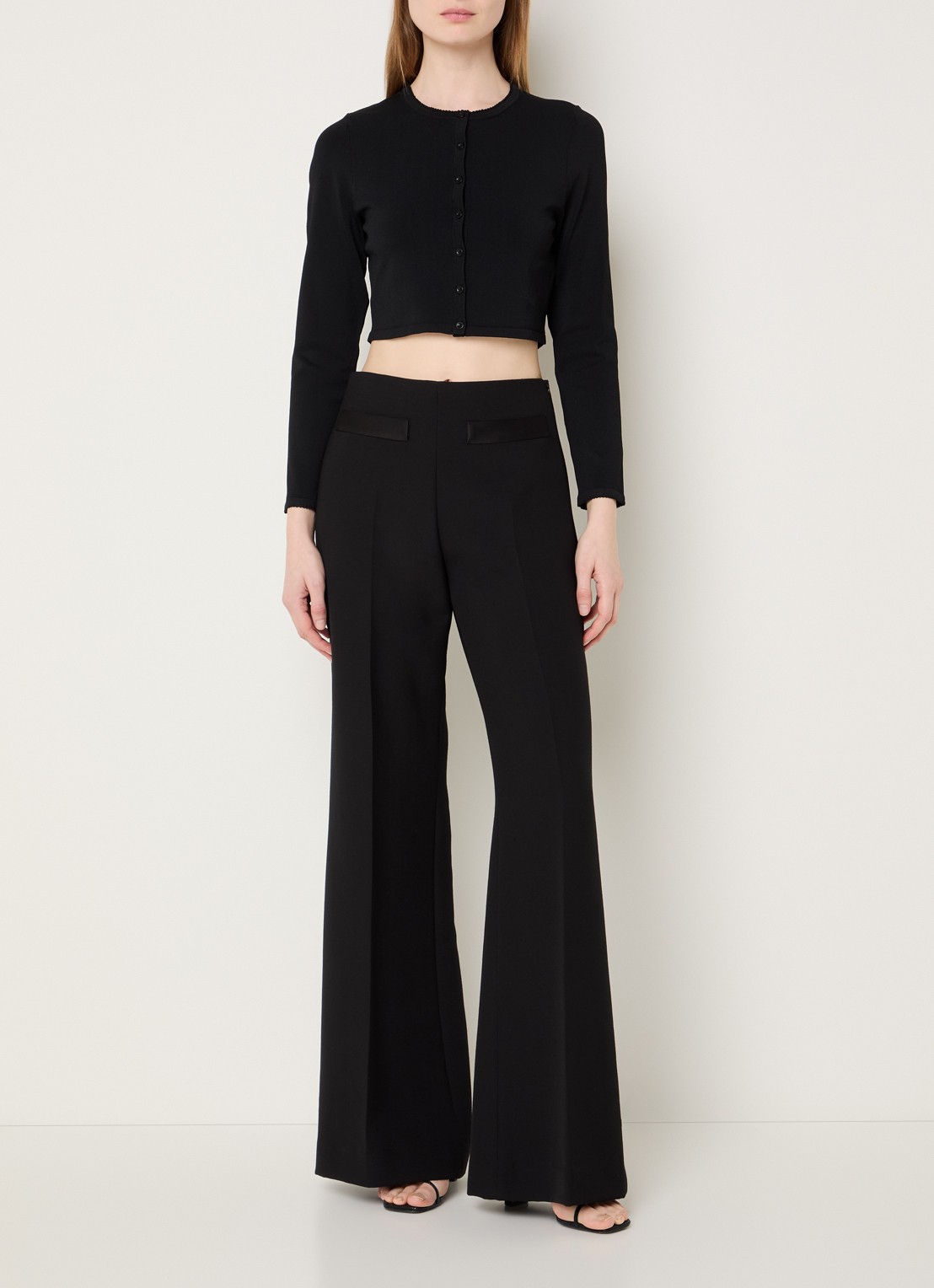 Sandro Fijngebreide crop top met ronde hals - voorkant 2 zwart