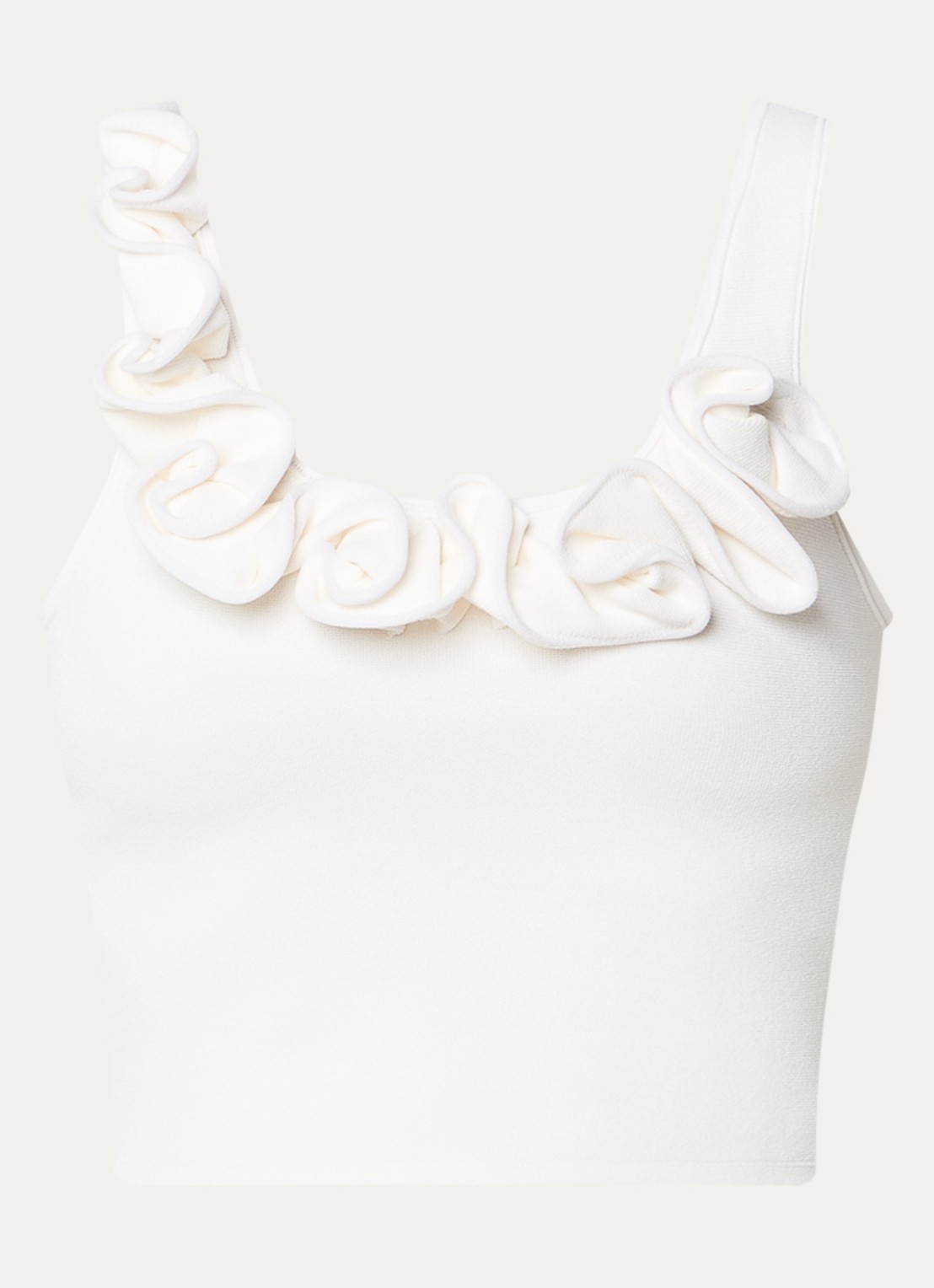 Sandro Fijngebreide crop top met ruches - voorkant 2 gebroken wit