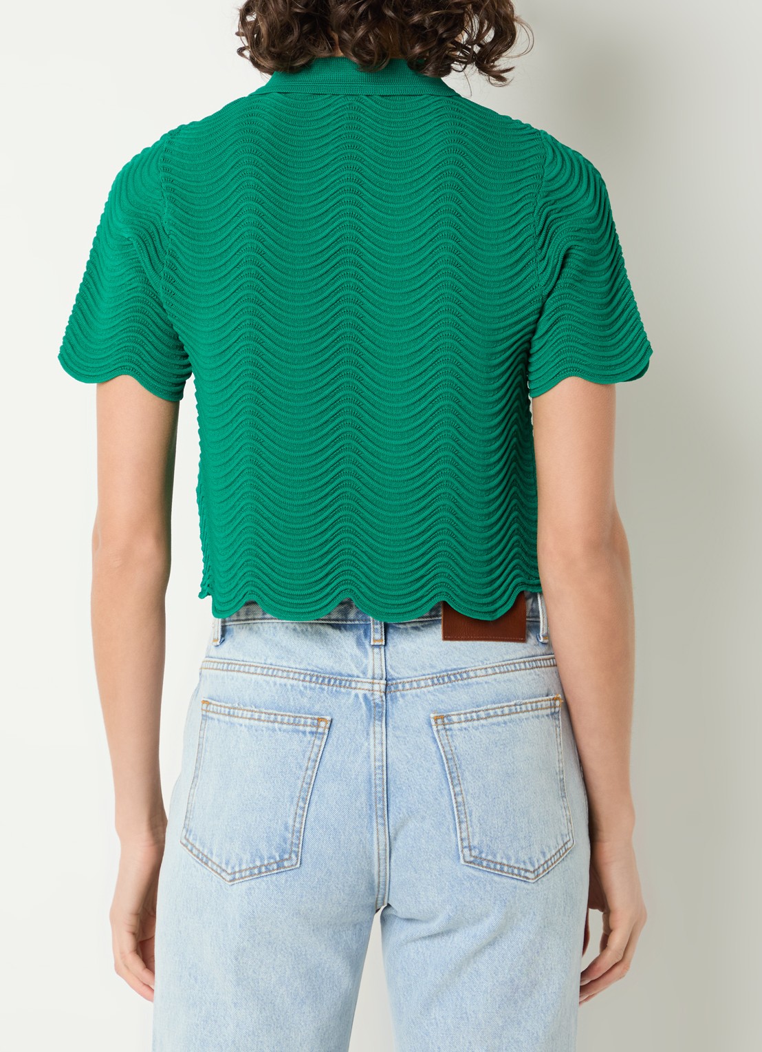 Sandro Fijngebreide crop top met structuur - achterkant 2 groen