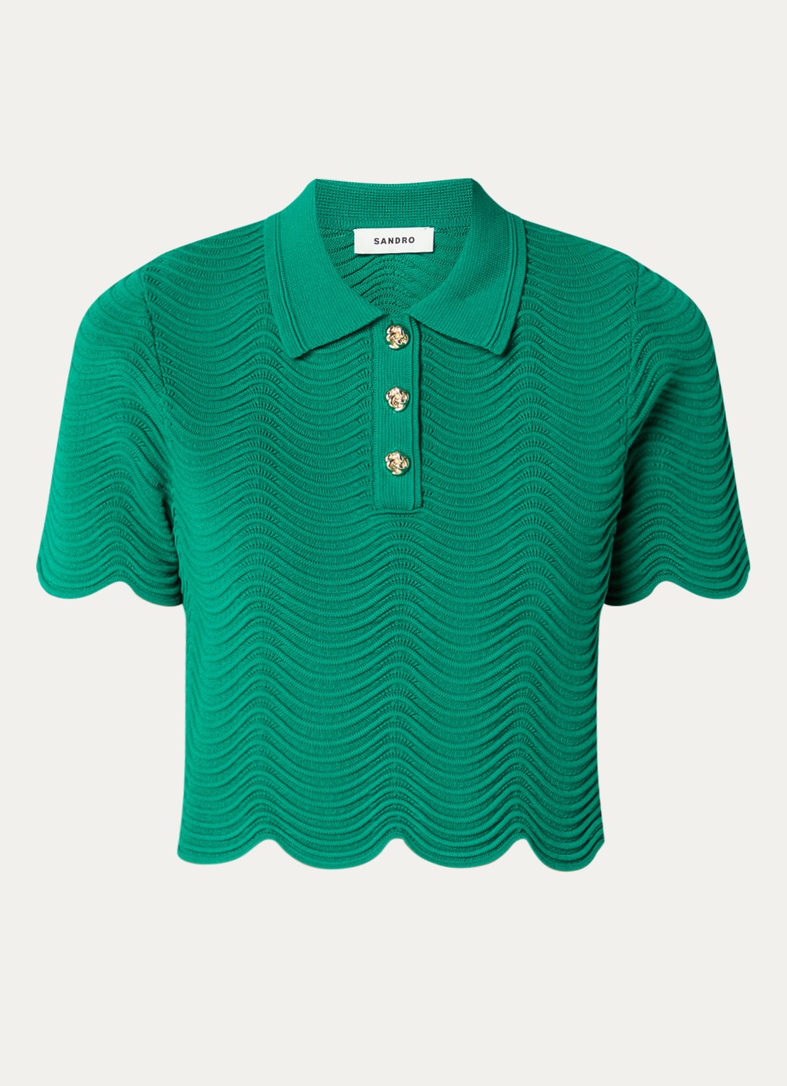 Sandro Fijngebreide crop top met structuur - voorkant 3 groen