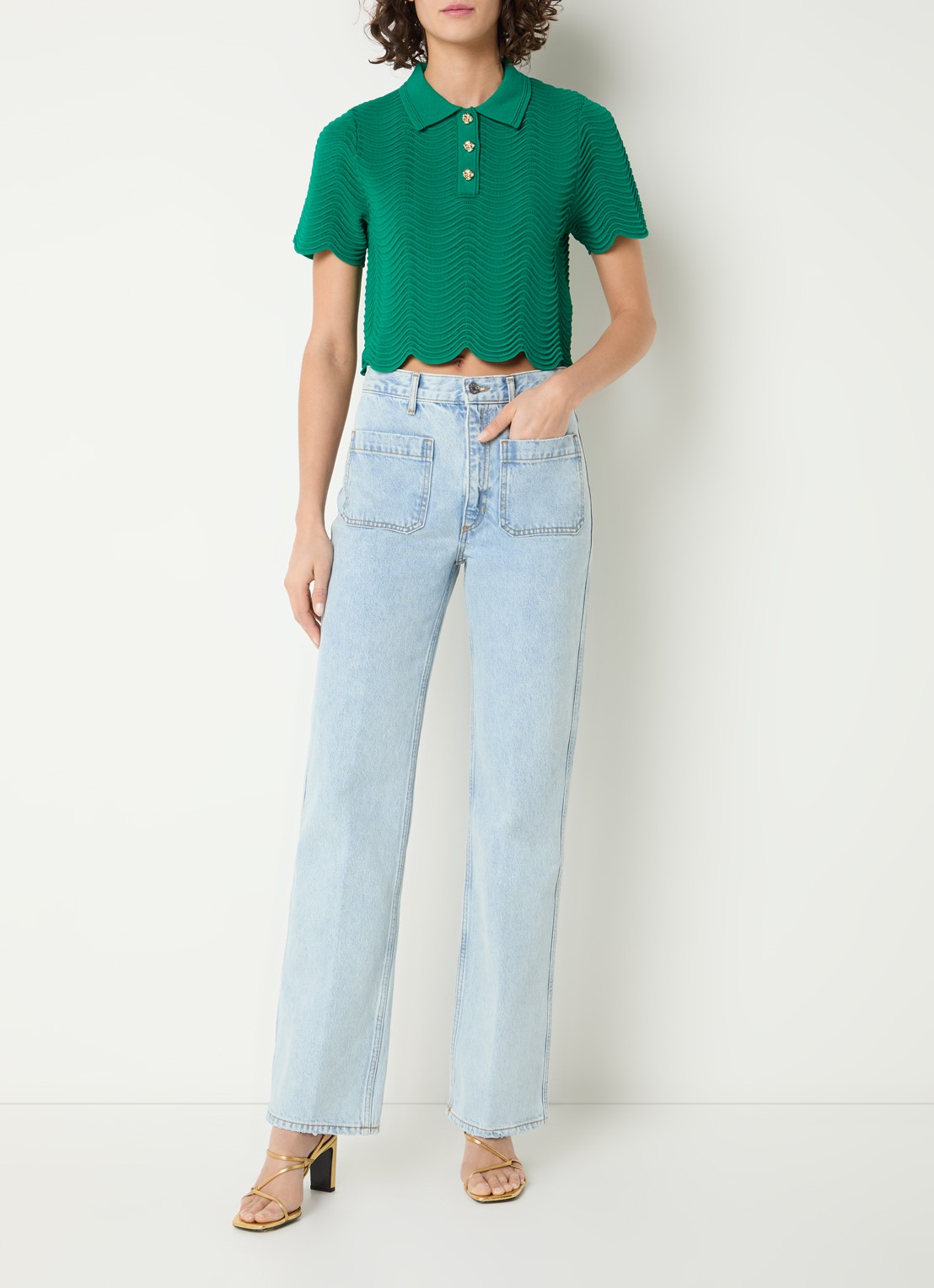 Sandro Fijngebreide crop top met structuur - voorkant 4 groen