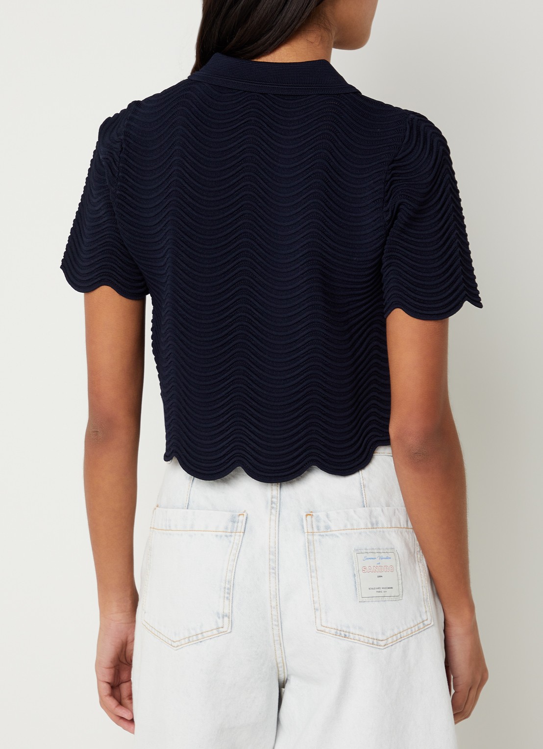 Sandro Fijngebreide crop top met structuur - achterkant 2 donkerblauw