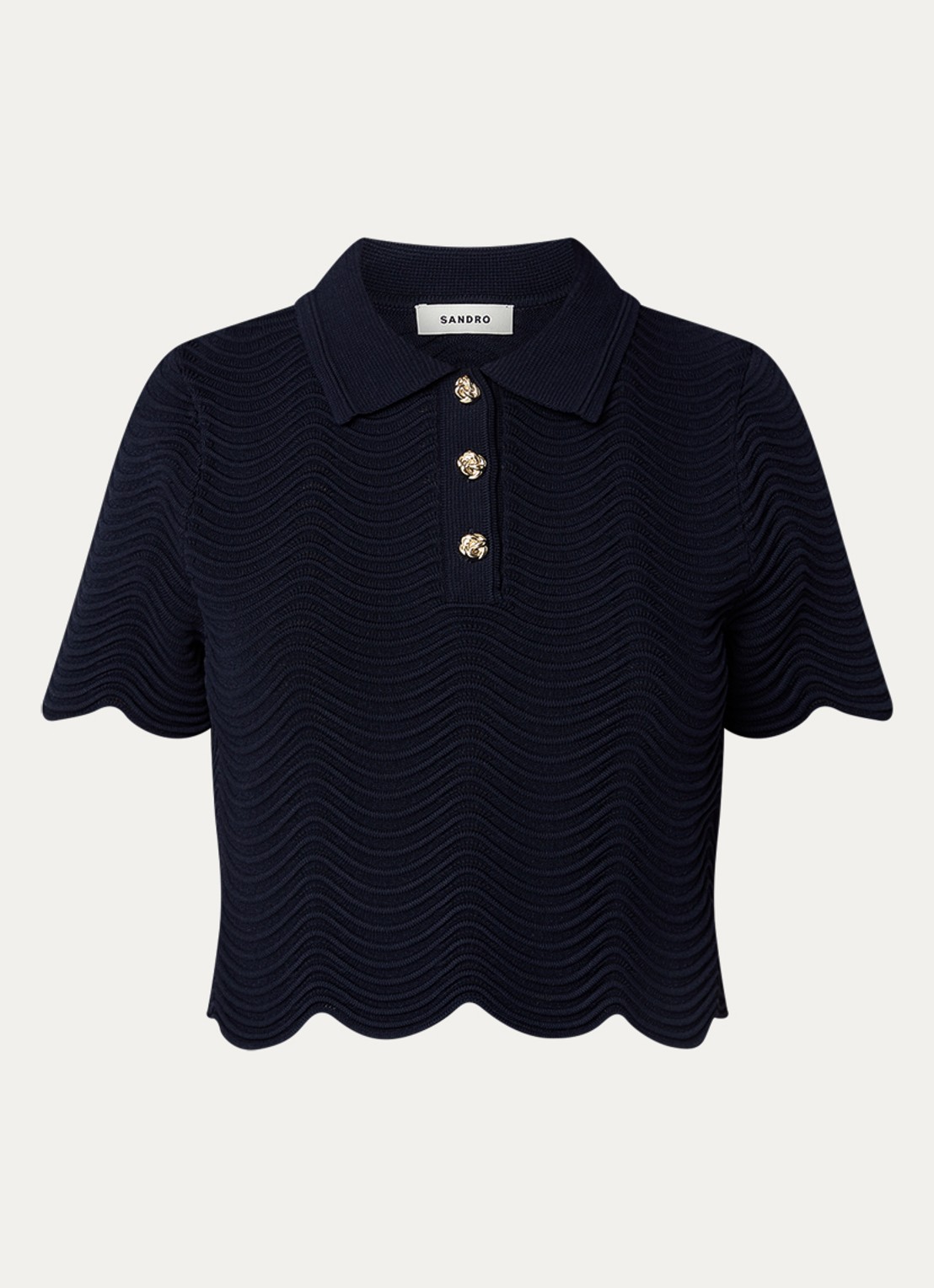 Sandro Fijngebreide crop top met structuur - voorkant 3 donkerblauw
