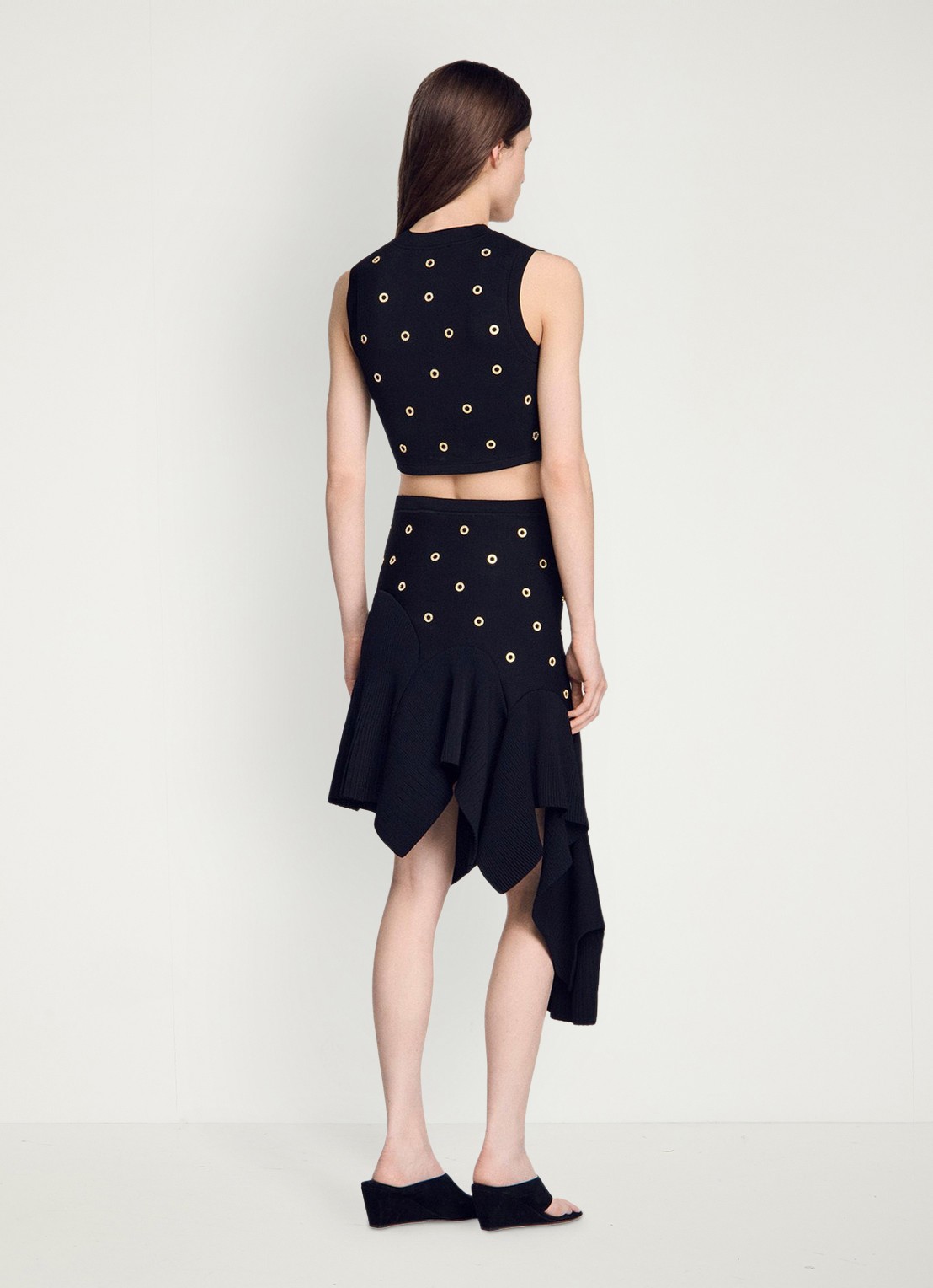 Sandro Fijngebreide crop top met studs - achterkant 4 zwart