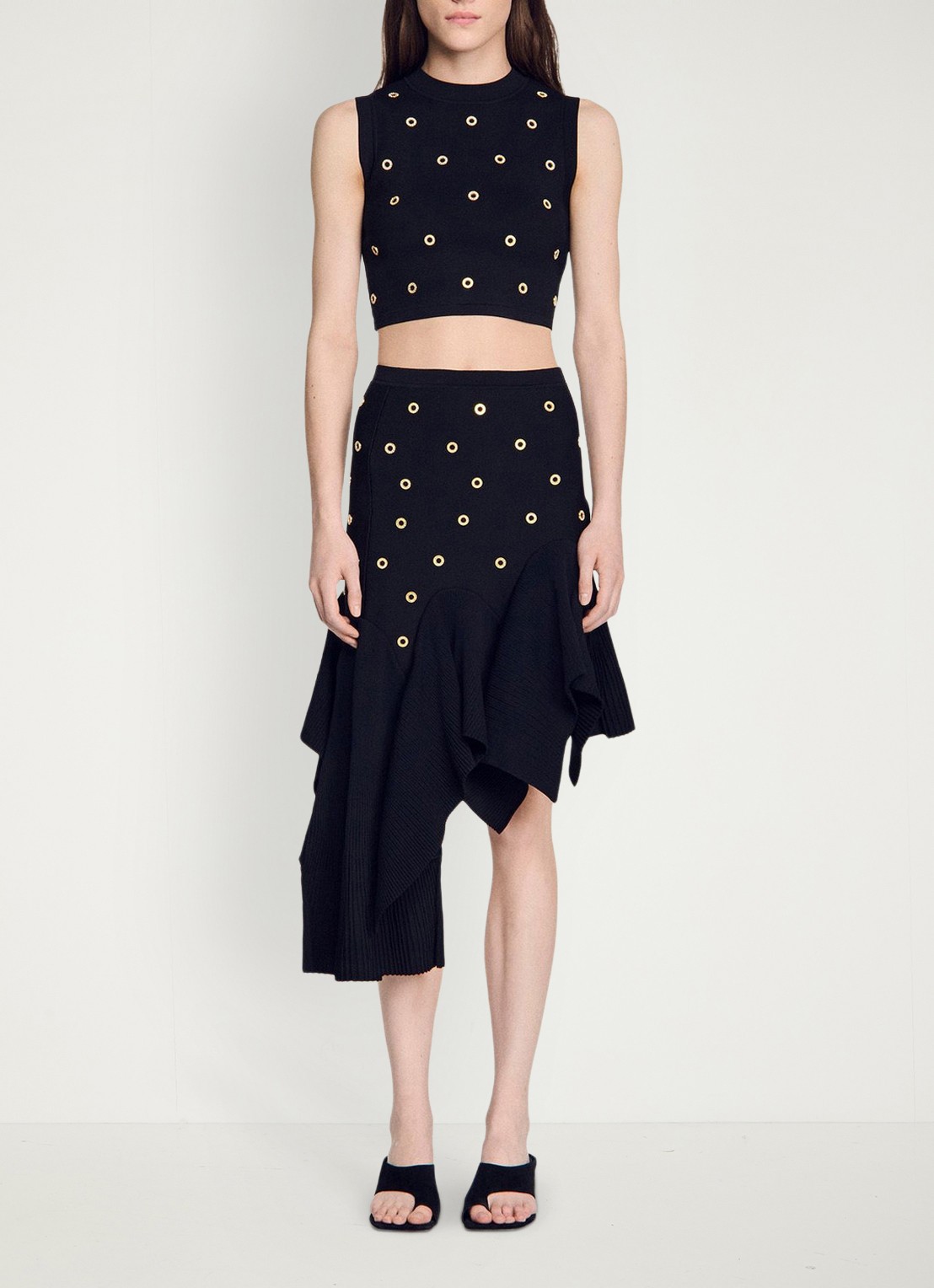 Sandro Fijngebreide crop top met studs - detail 2 zwart