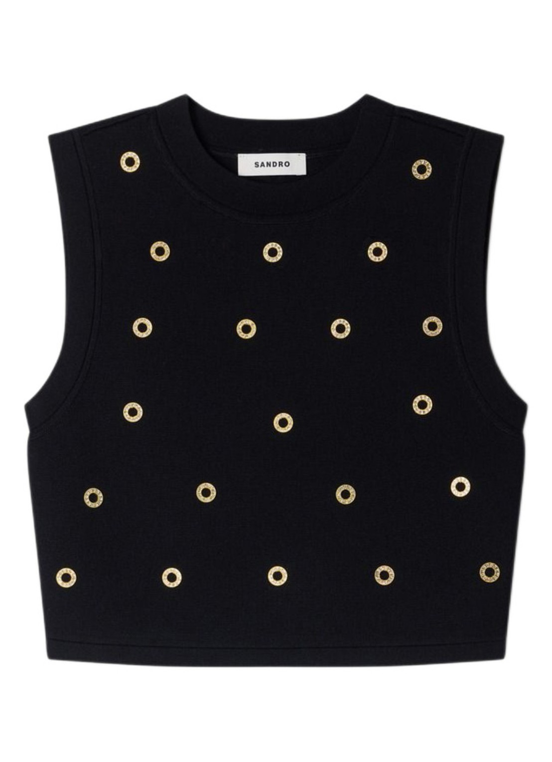 Sandro Fijngebreide crop top met studs - voorkant 5 zwart
