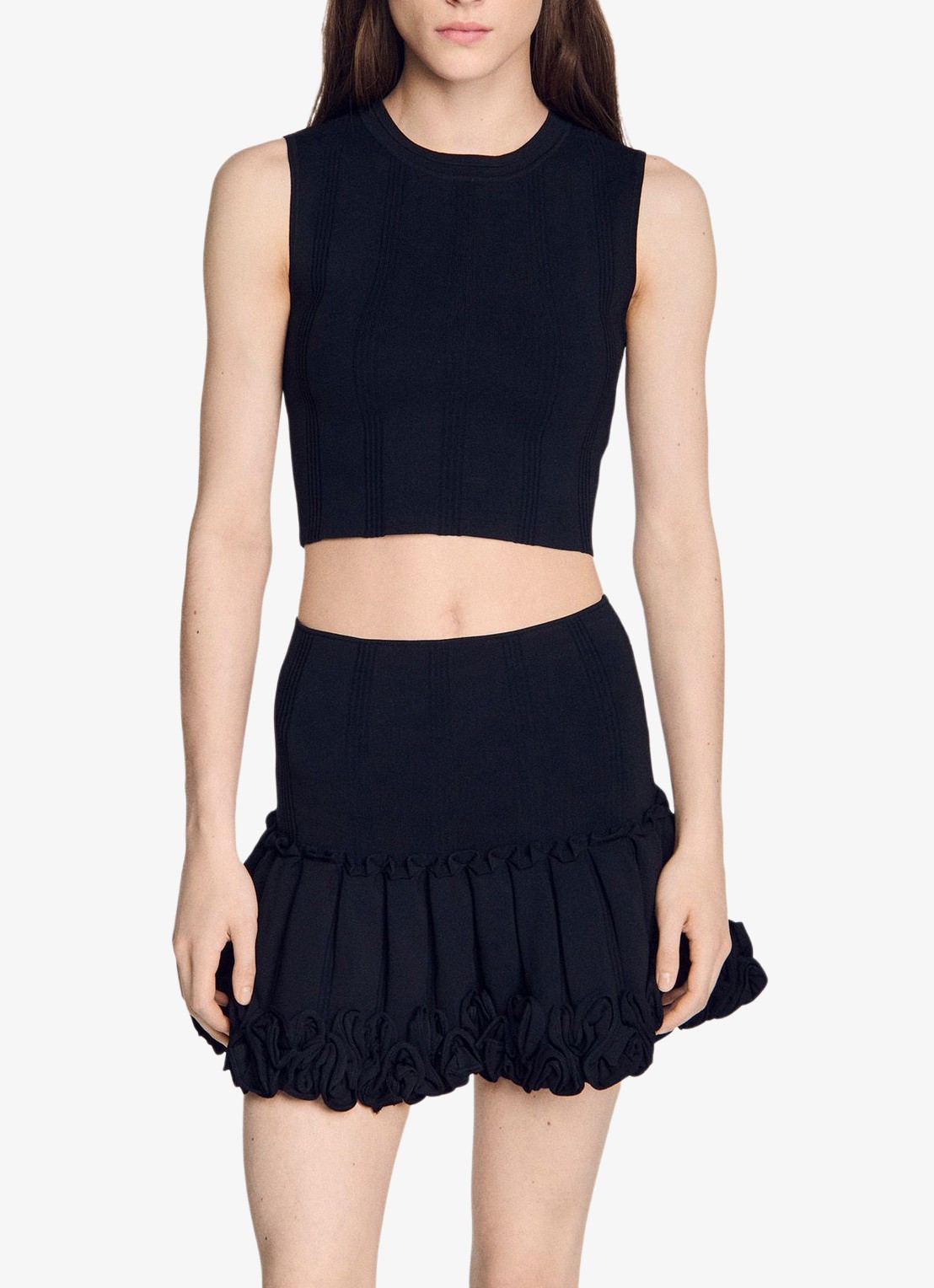 Sandro Fijngebreide crop top - detail 3 zwart