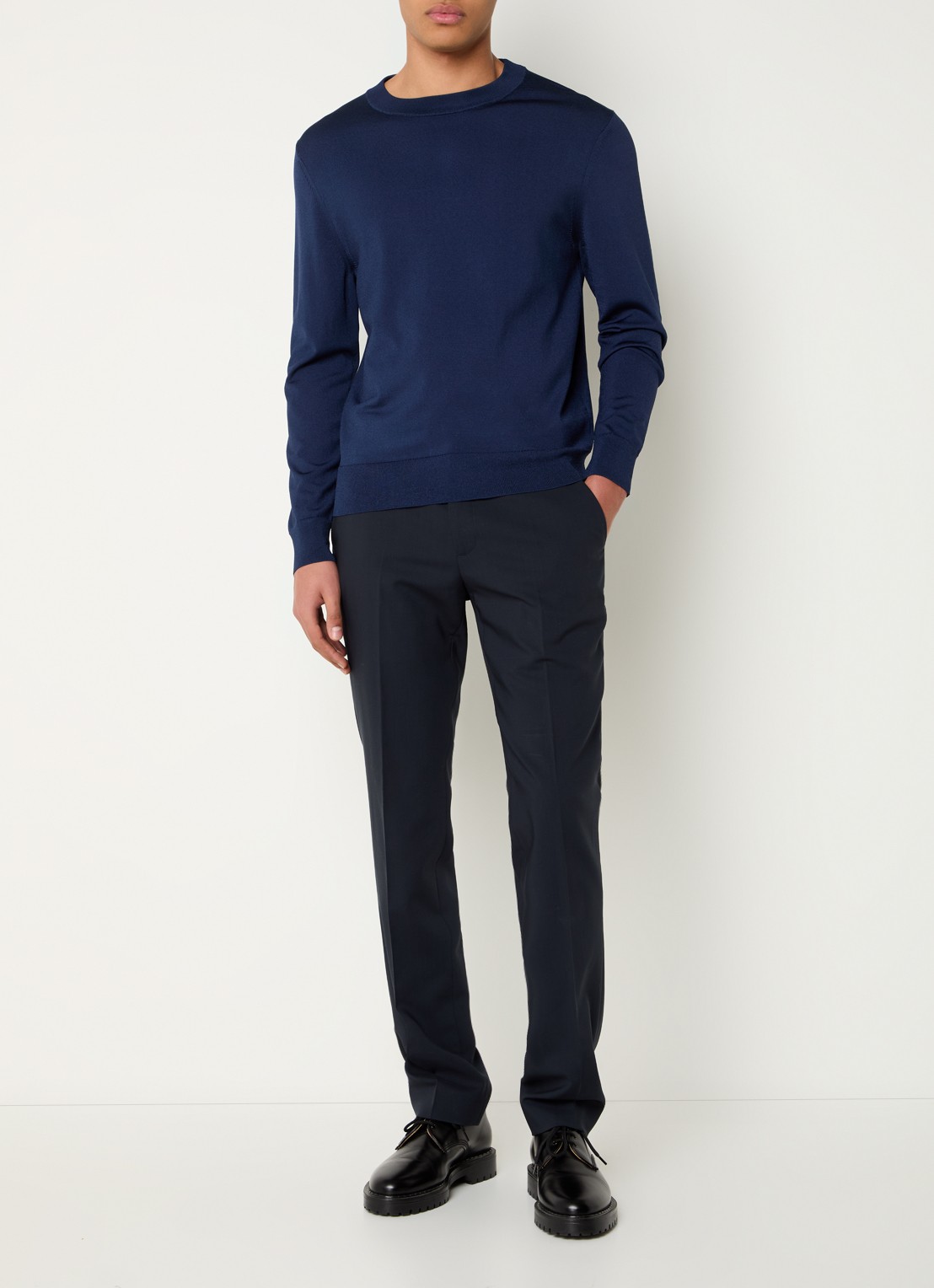 Sandro Fijngebreide pullover met ronde hals - voorkant 4 donkerblauw