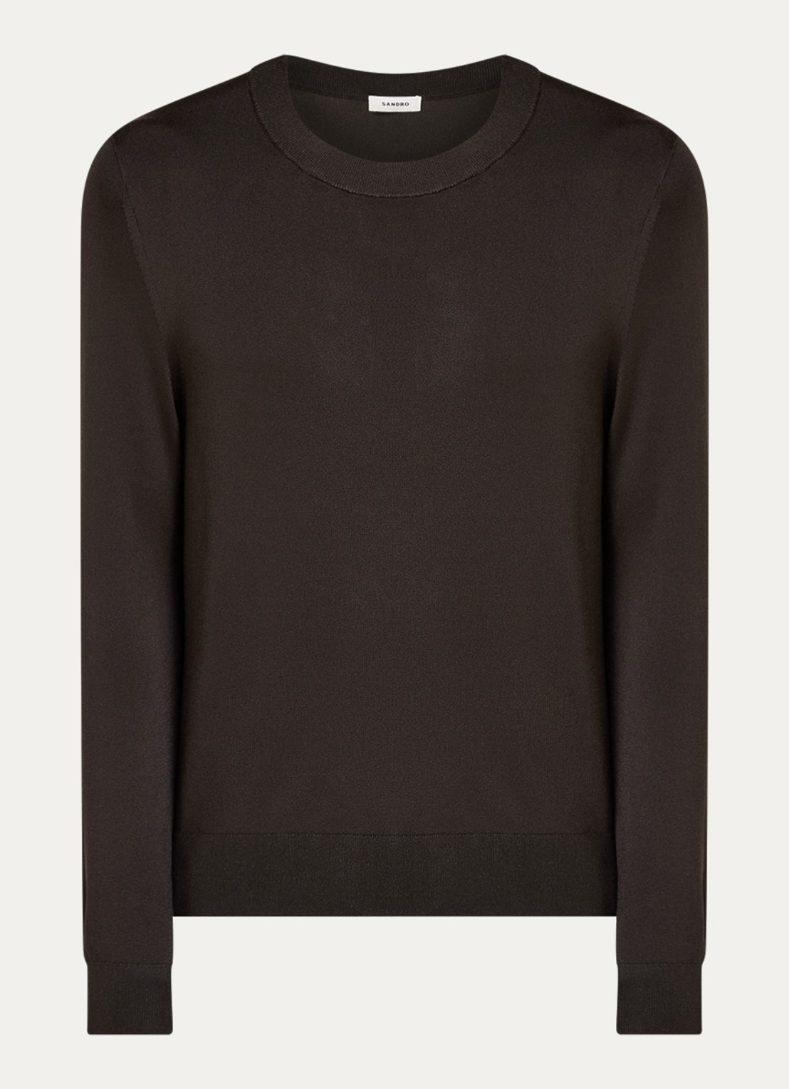 Sandro Fijngebreide pullover met ronde hals - voorkant 3 dark kaki. / bruin