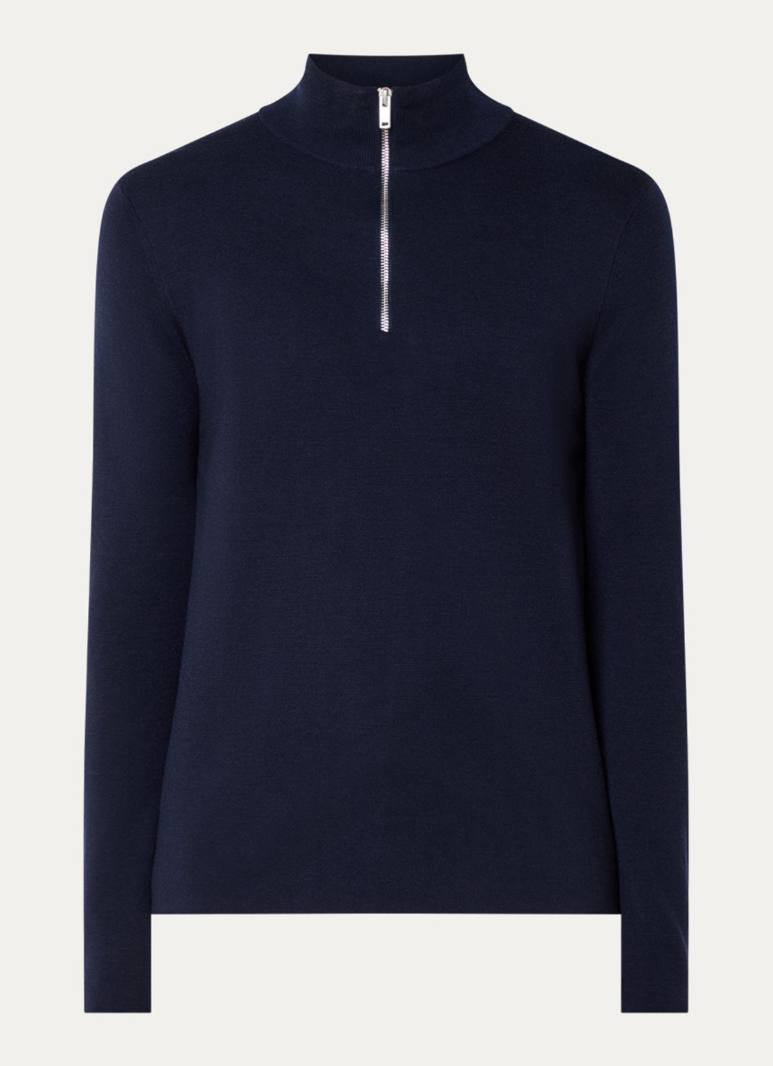 Sandro Fijngebreide pullover van merino wol - voorkant midnight blue / blauw