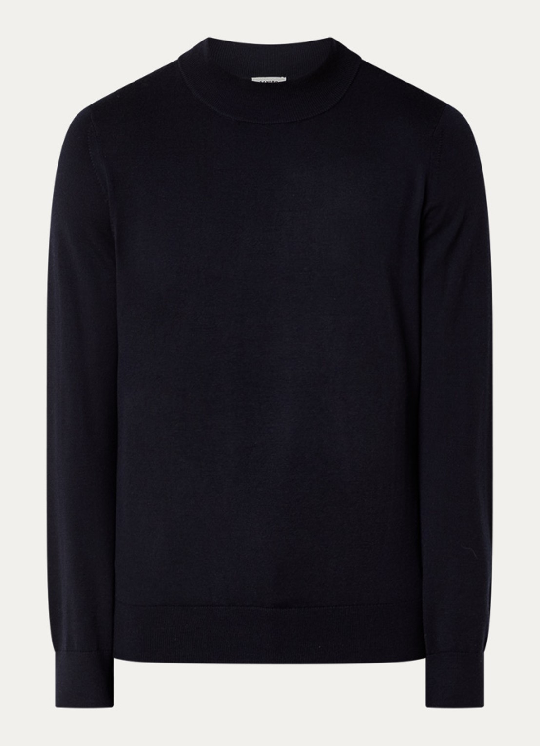 Sandro Fijngebreide pullover van wol met opstaande kraag - voorkant 3 donkerblauw
