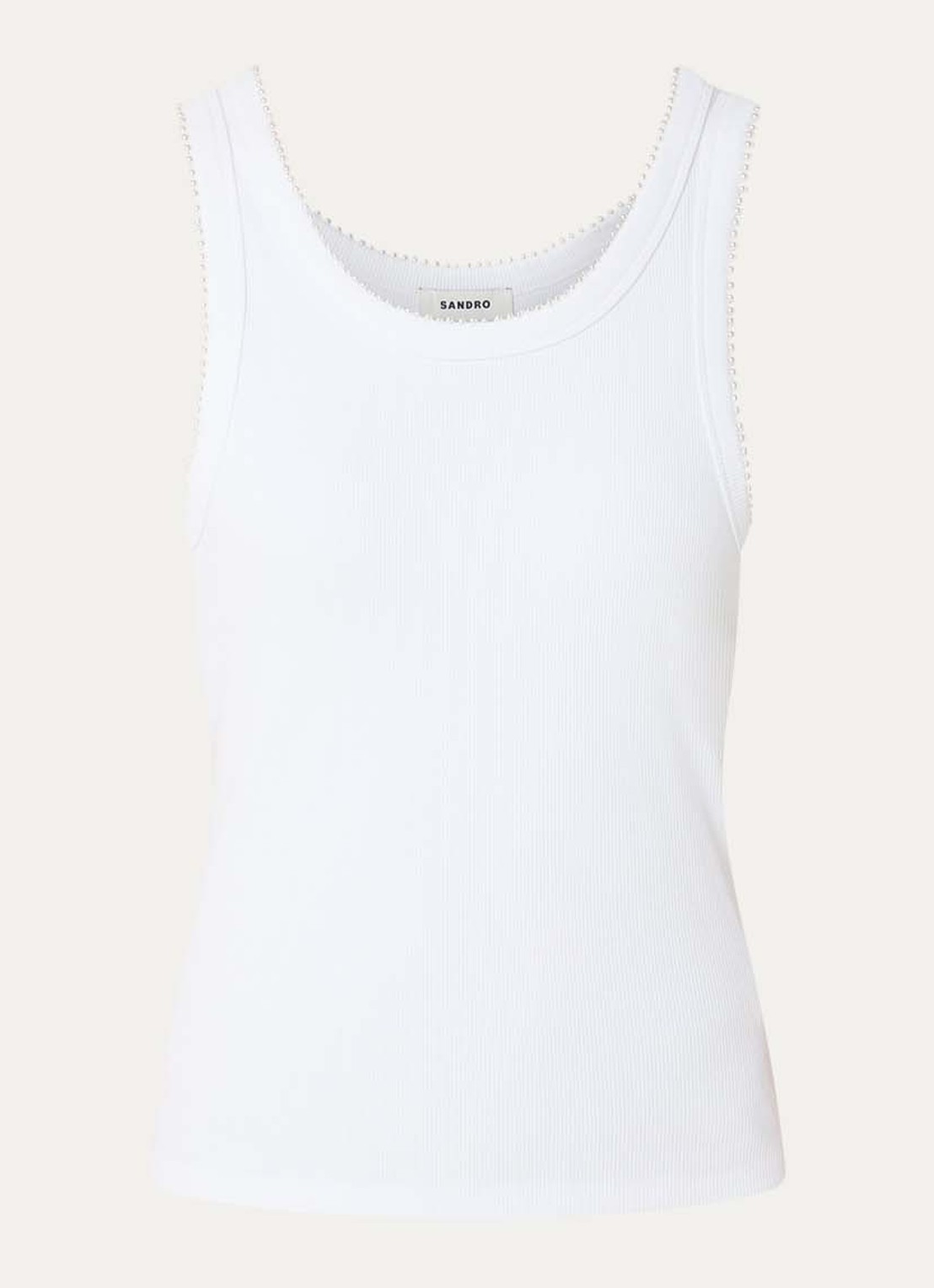 Sandro Fijngebreide tanktop met imitatieparels - voorkant wit