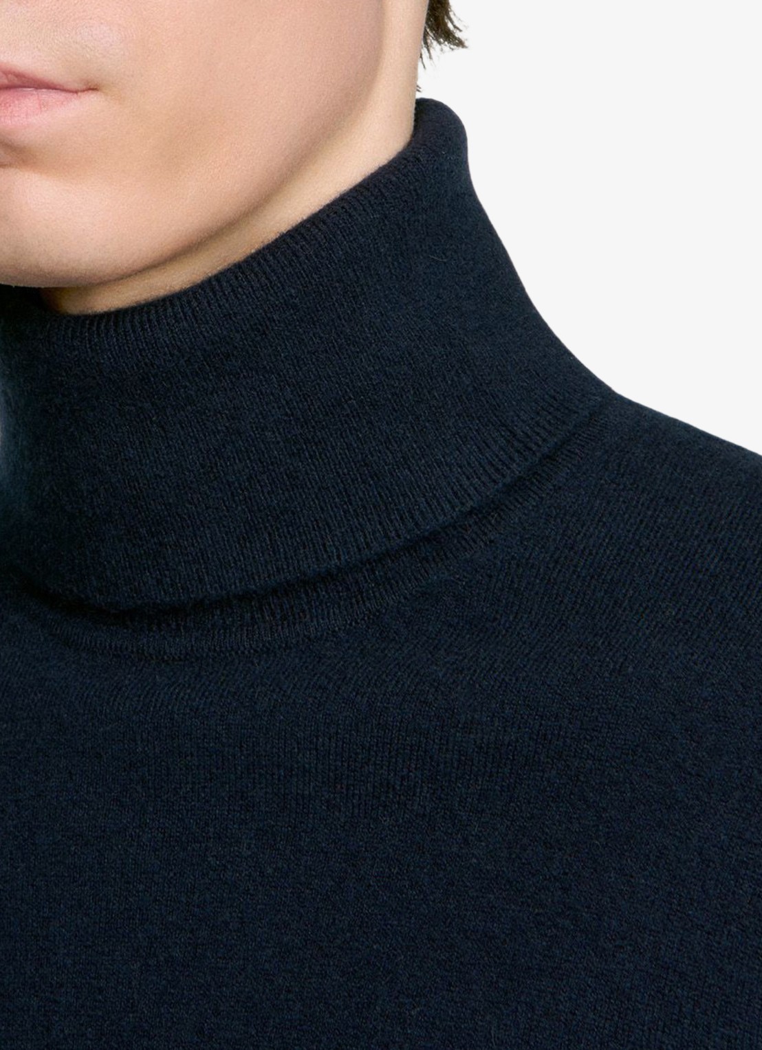 Sandro Fijngebreide trui met col van kasjmier - detail 3 donkerblauw