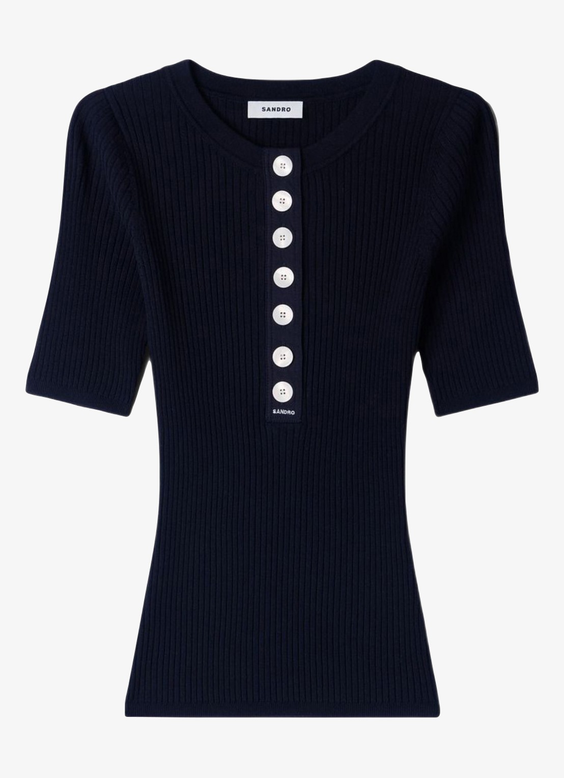 Sandro Fijngebreide trui met logo en knoop details - voorkant 4 black / zwart