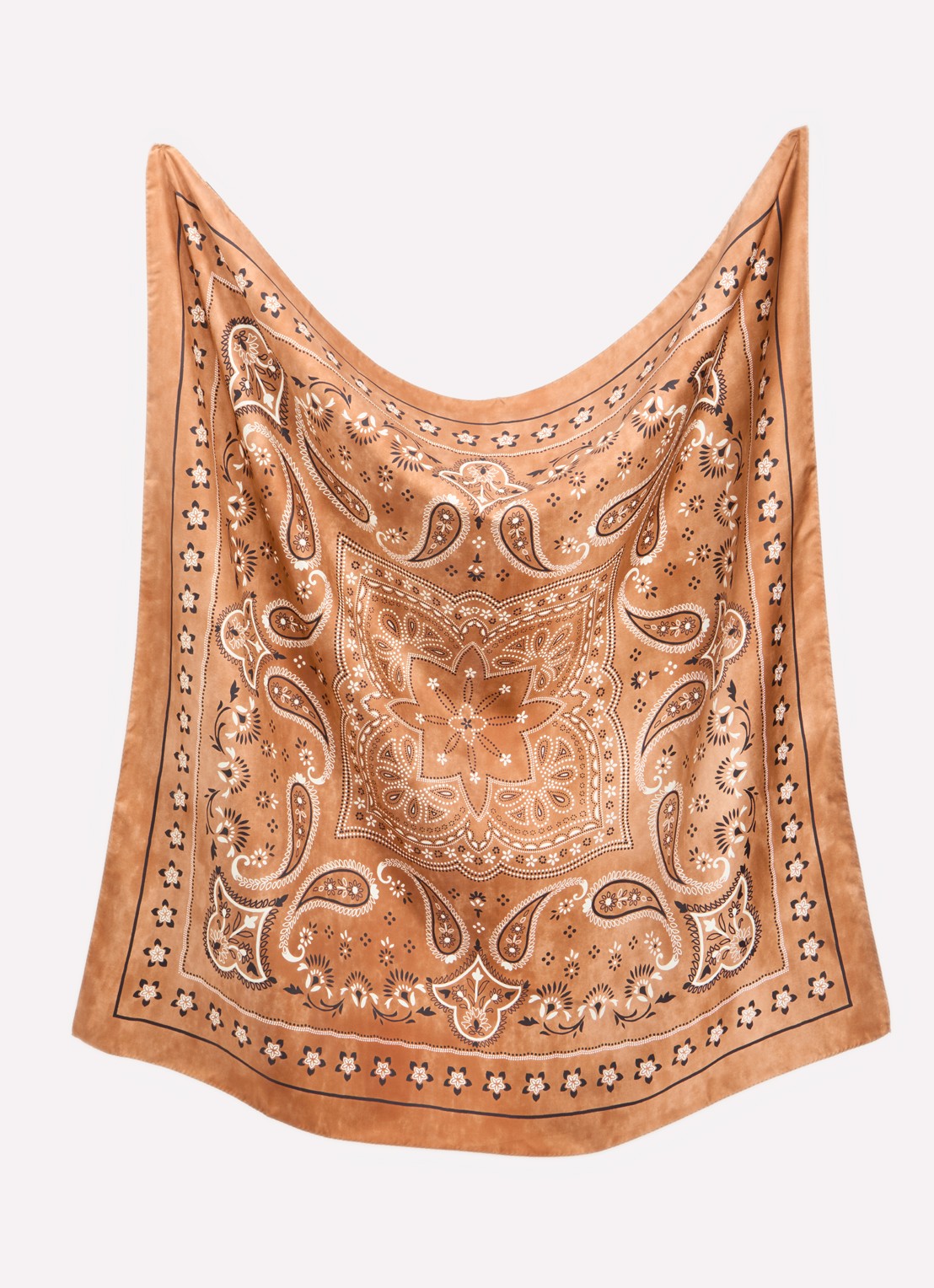 Sandro Foulard sjaal van zijde met paisley dessin 82 x 82 cm - detail 2 cognac
