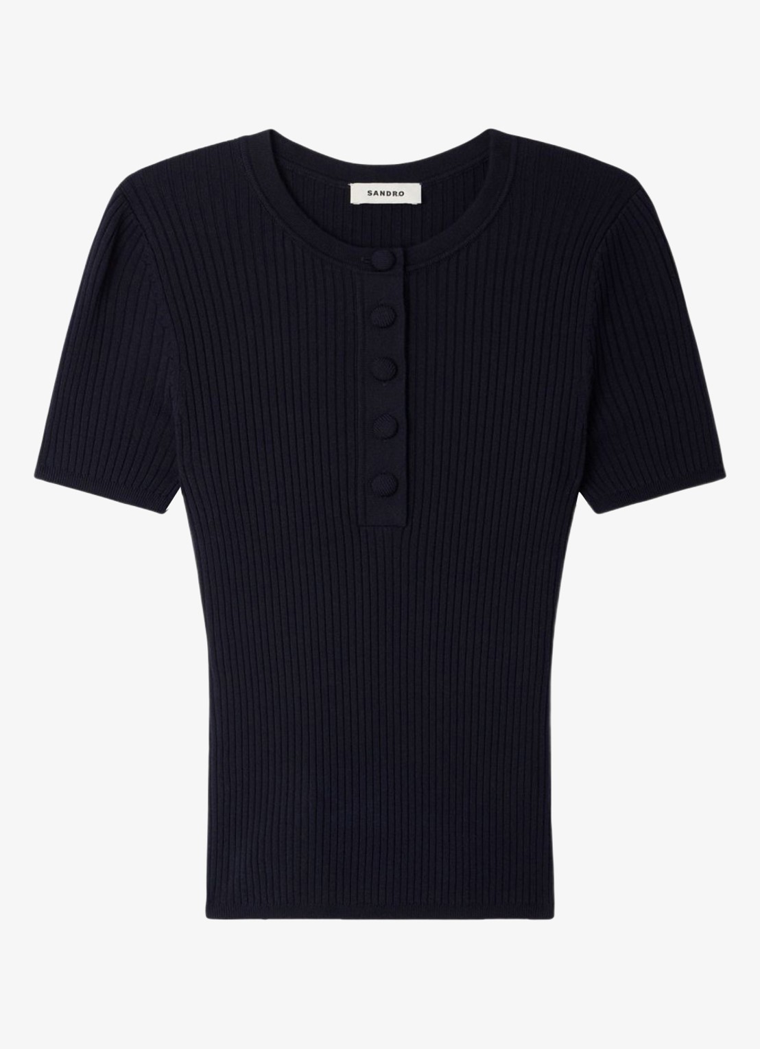 Sandro Gebreide trui met knopen - voorkant 5 donkerblauw