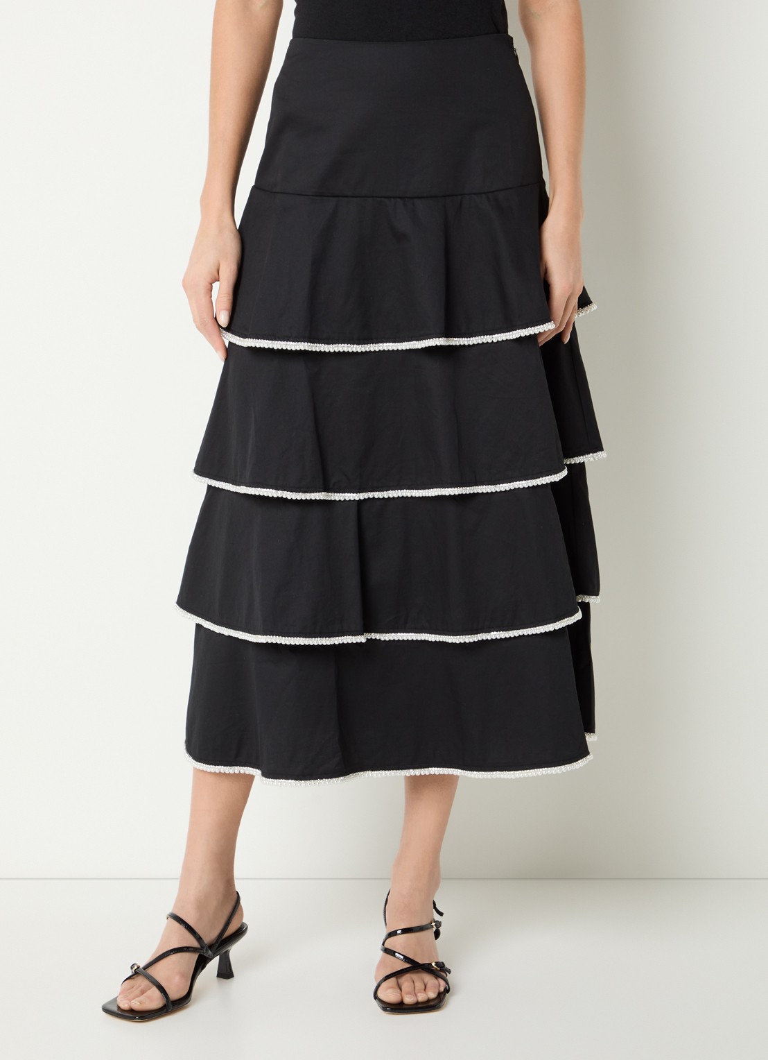 Sandro Gelaagde midi rok met imitatieparels en strass - detail 3 zwart