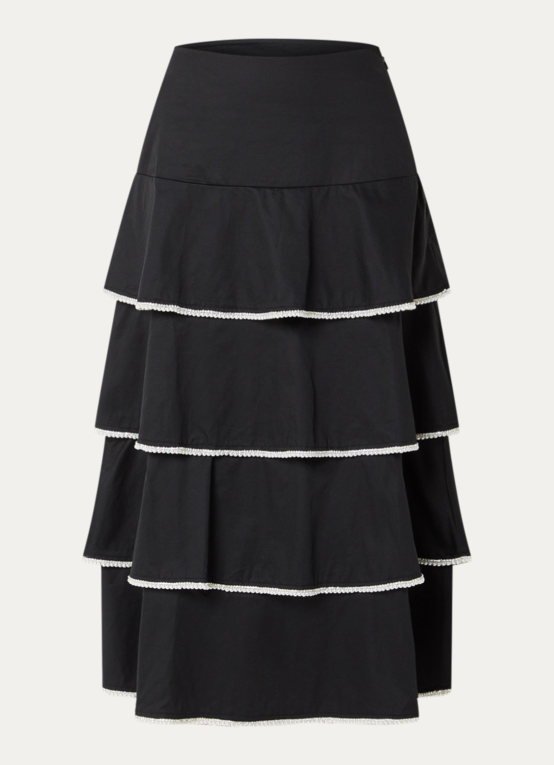Sandro Gelaagde midi rok met imitatieparels en strass - voorkant zwart