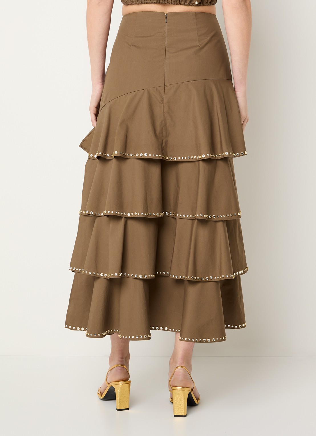Sandro Gelaagde midi rok met strass - achterkant 4 bruin