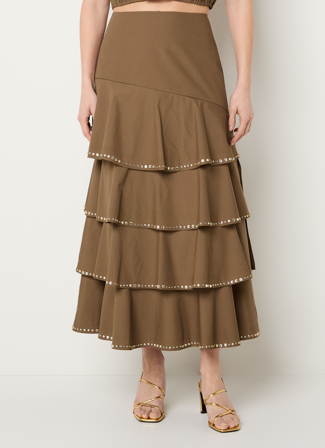 Sandro Gelaagde midi rok met strass - detail 3 bruin
