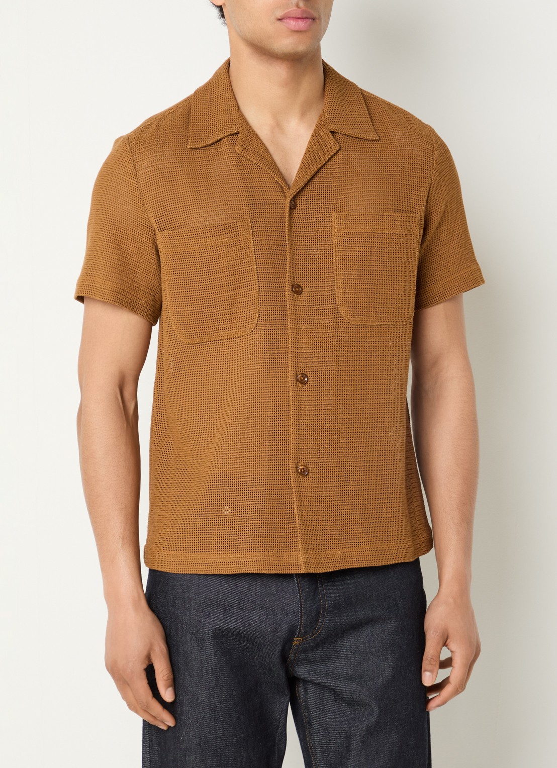 Sandro Geweven T-shirt met structuur - detail camel
