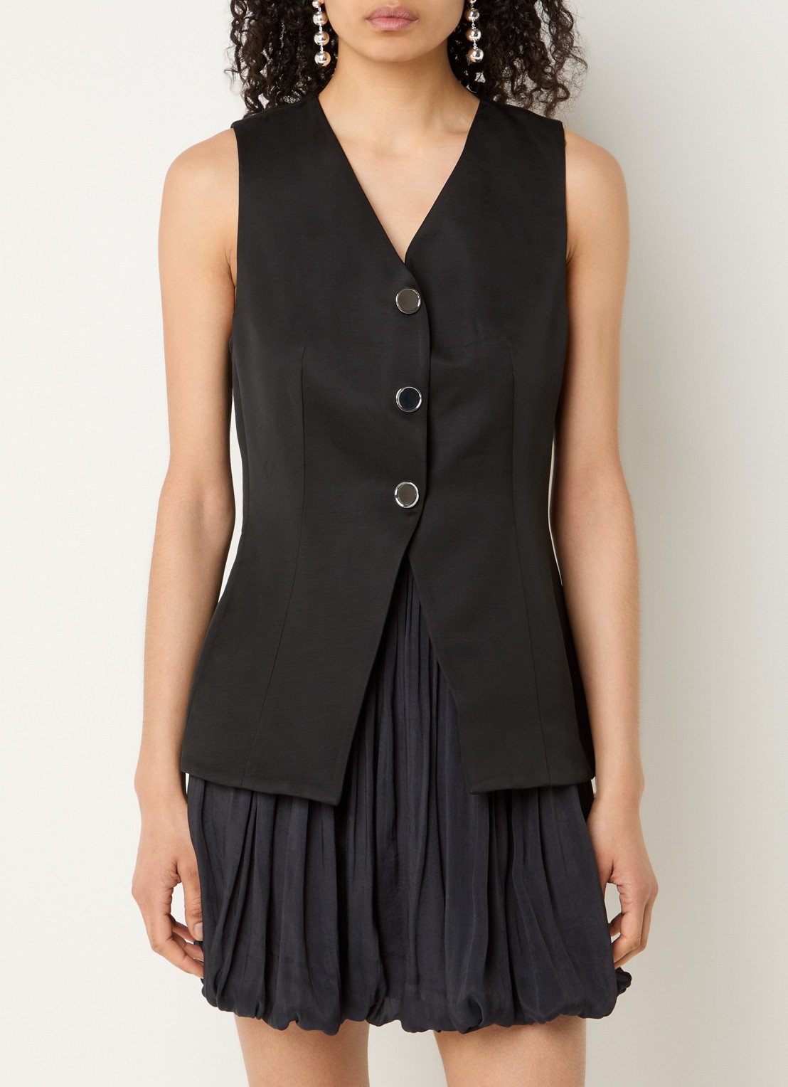 Sandro Gilet in linnenblend - detail 3 zwart