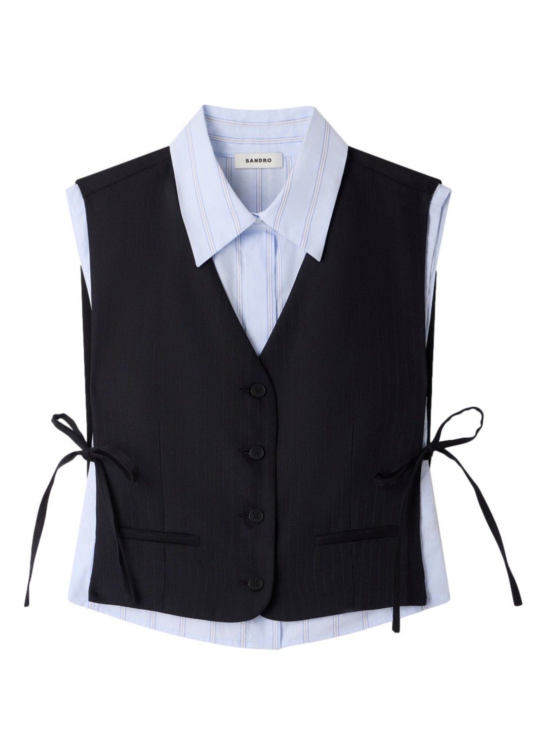 Sandro Gilet in wolblend met krijtstreep - voorkant 5 donkerblauw