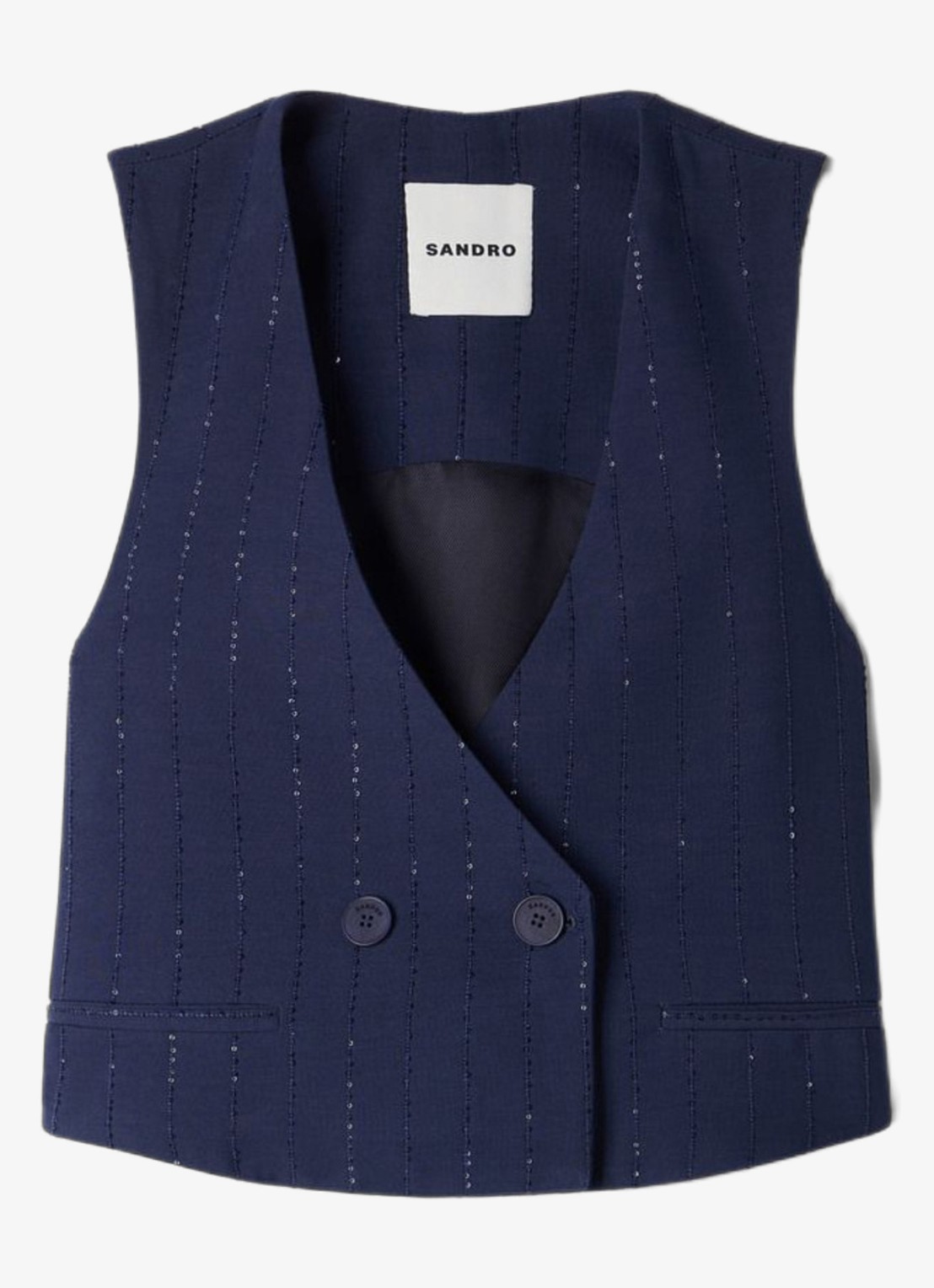 Sandro Gilet met gestreept detail en V-hals - voorkant dark navy / blauw